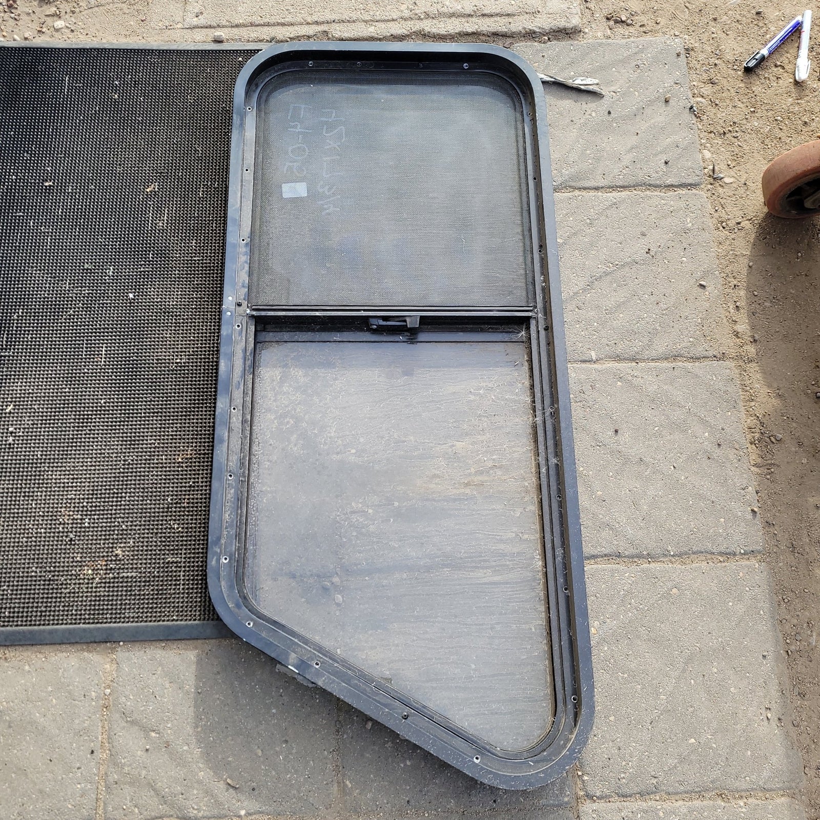 Used Slanted Black Radius Opening Window : 42 X 17 3/4 X 2