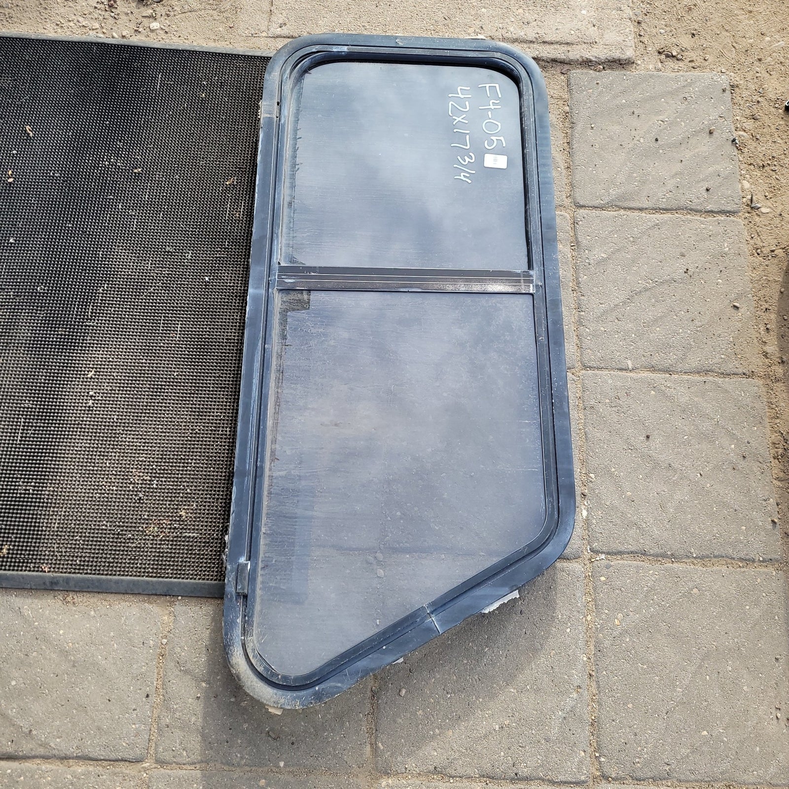 Used Slanted Black Radius Opening Window : 42 X 17 3/4 X 2