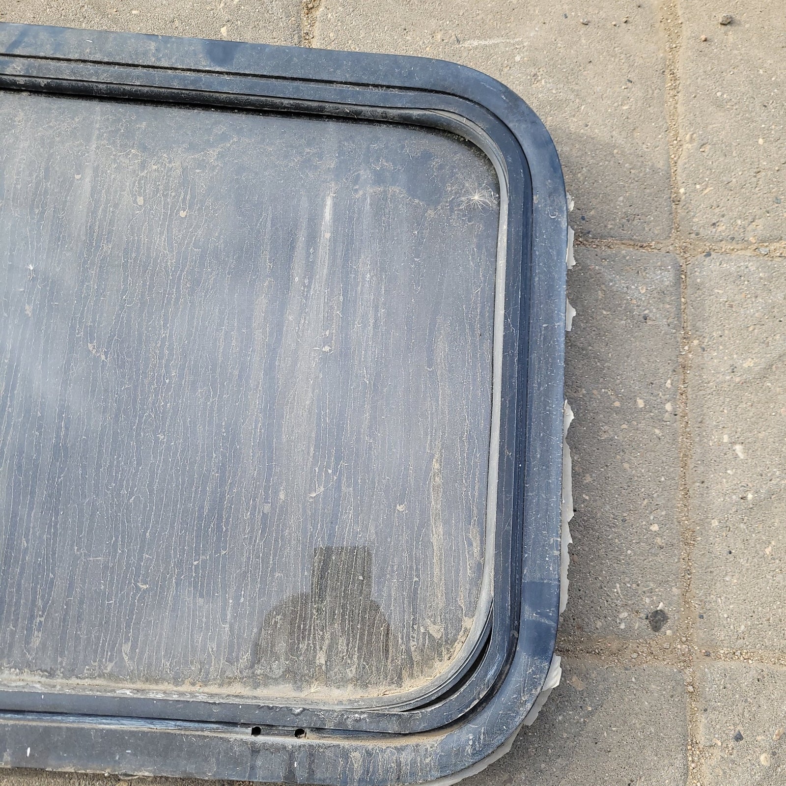 Used Slanted Black Radius Opening Window : 42 X 17 3/4 X 2