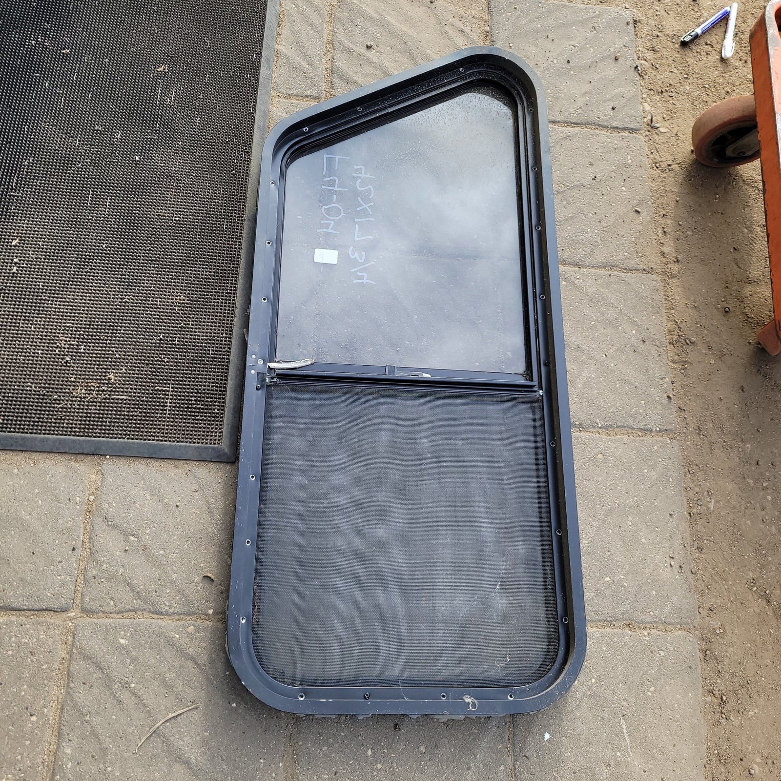 Used Slanted Black Radius Opening Window : 42 X 17 3/4 X 2