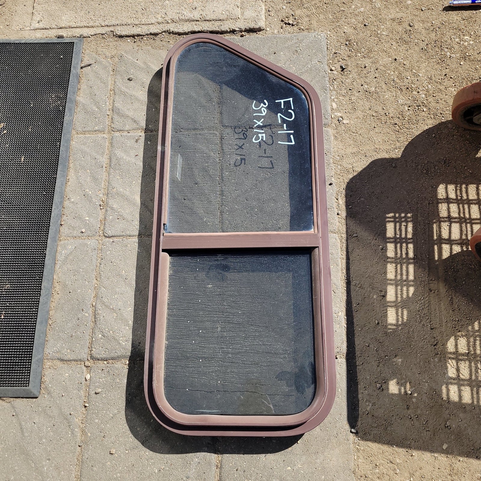 Used Slanted Brown Radius Opening Window : 39 X 15 X 2