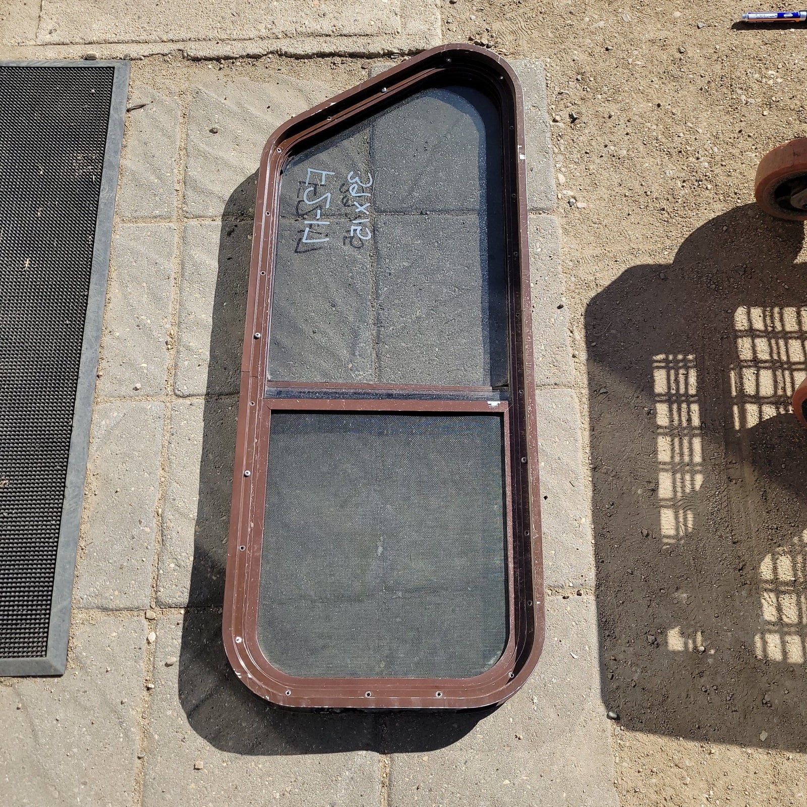 Used Slanted Brown Radius Opening Window : 39 X 15 X 2