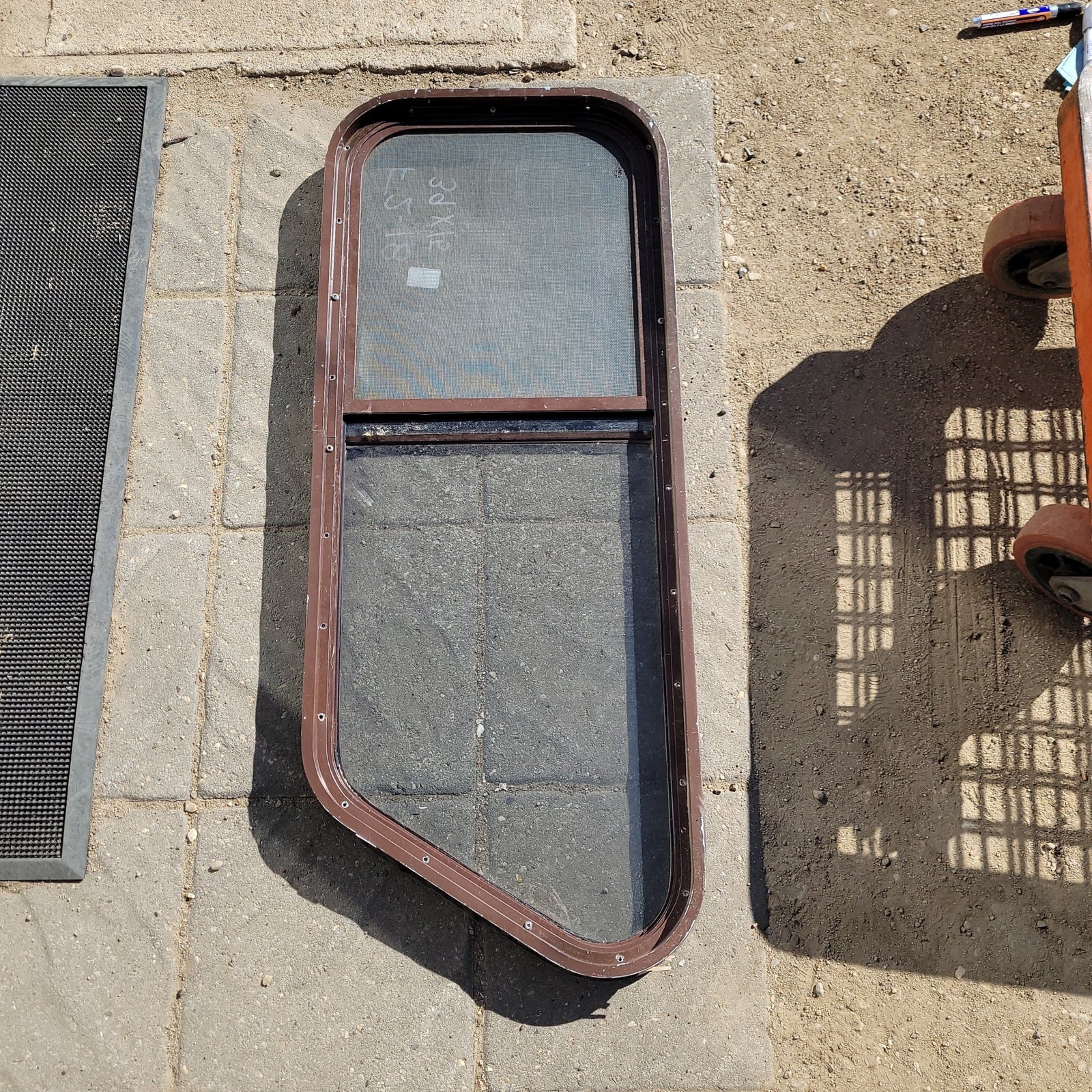 Used Slanted Brown Radius Opening Window : 39 X 15 X 2