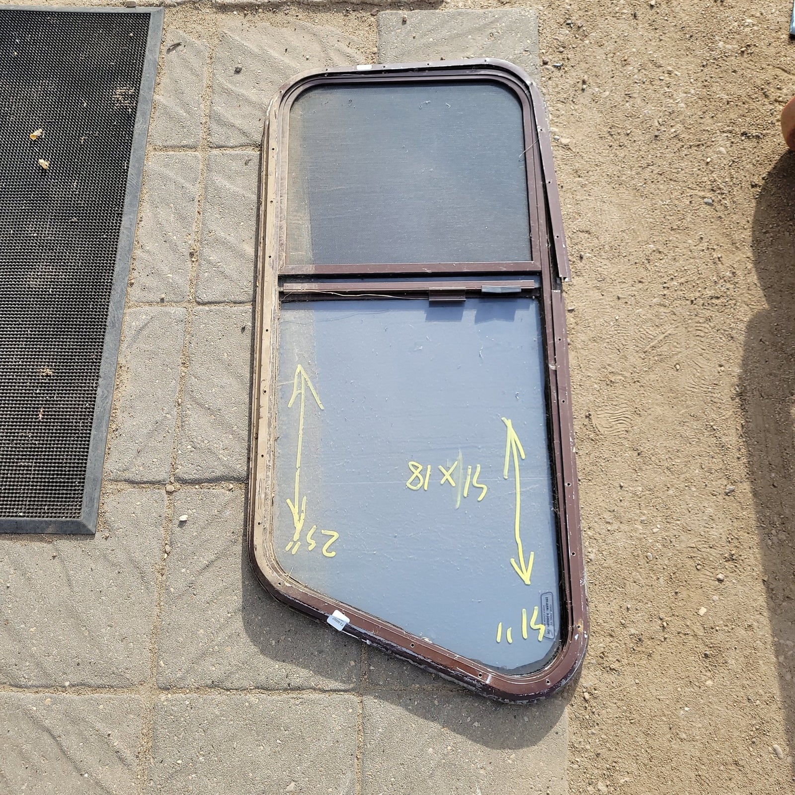 Used Slanted Brown Radius Opening Window : 42 X 19 X 2