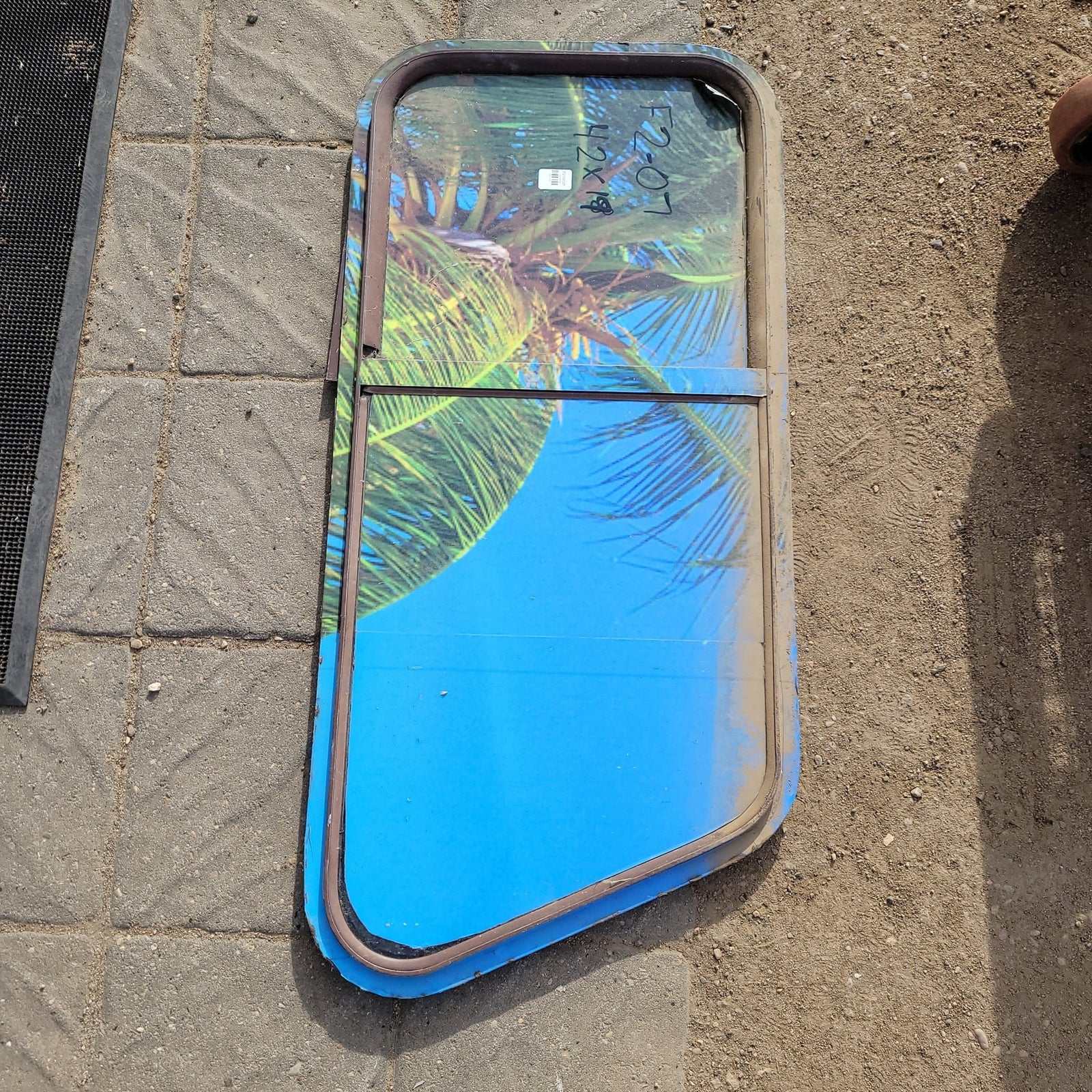 Used Slanted Brown Radius Opening Window : 42 X 19 X 2