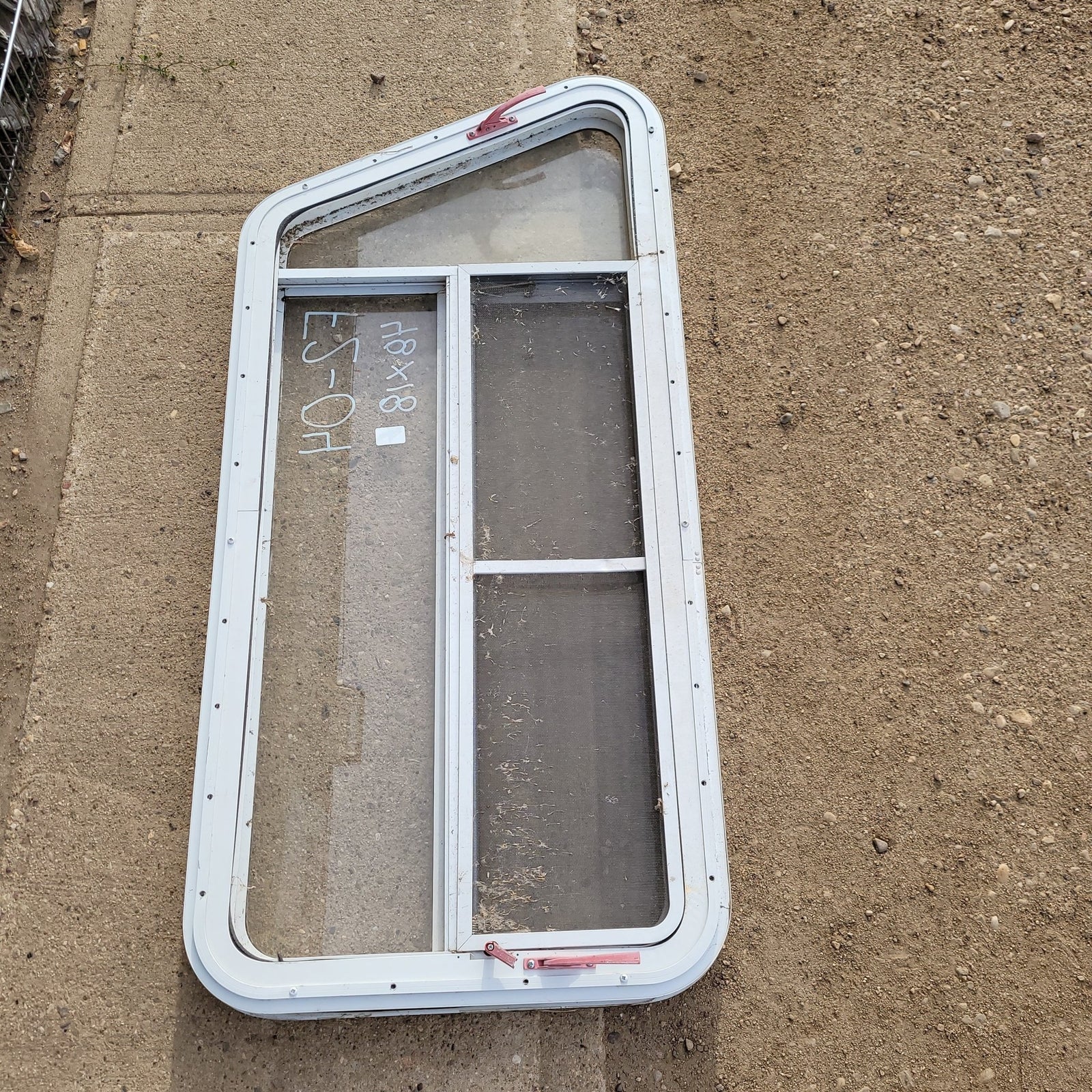 Used Slanted White Radius Emergency Opening Window : 48 X 18 X 2