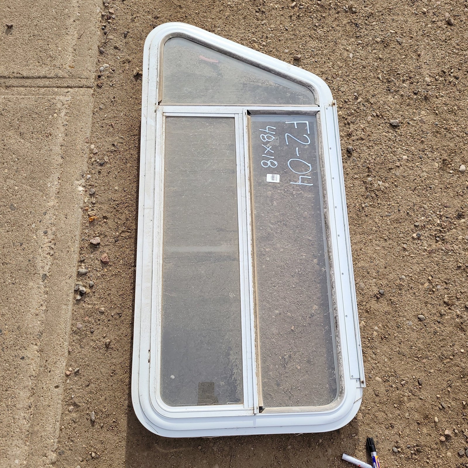 Used Slanted White Radius Emergency Opening Window : 48 X 18 X 2