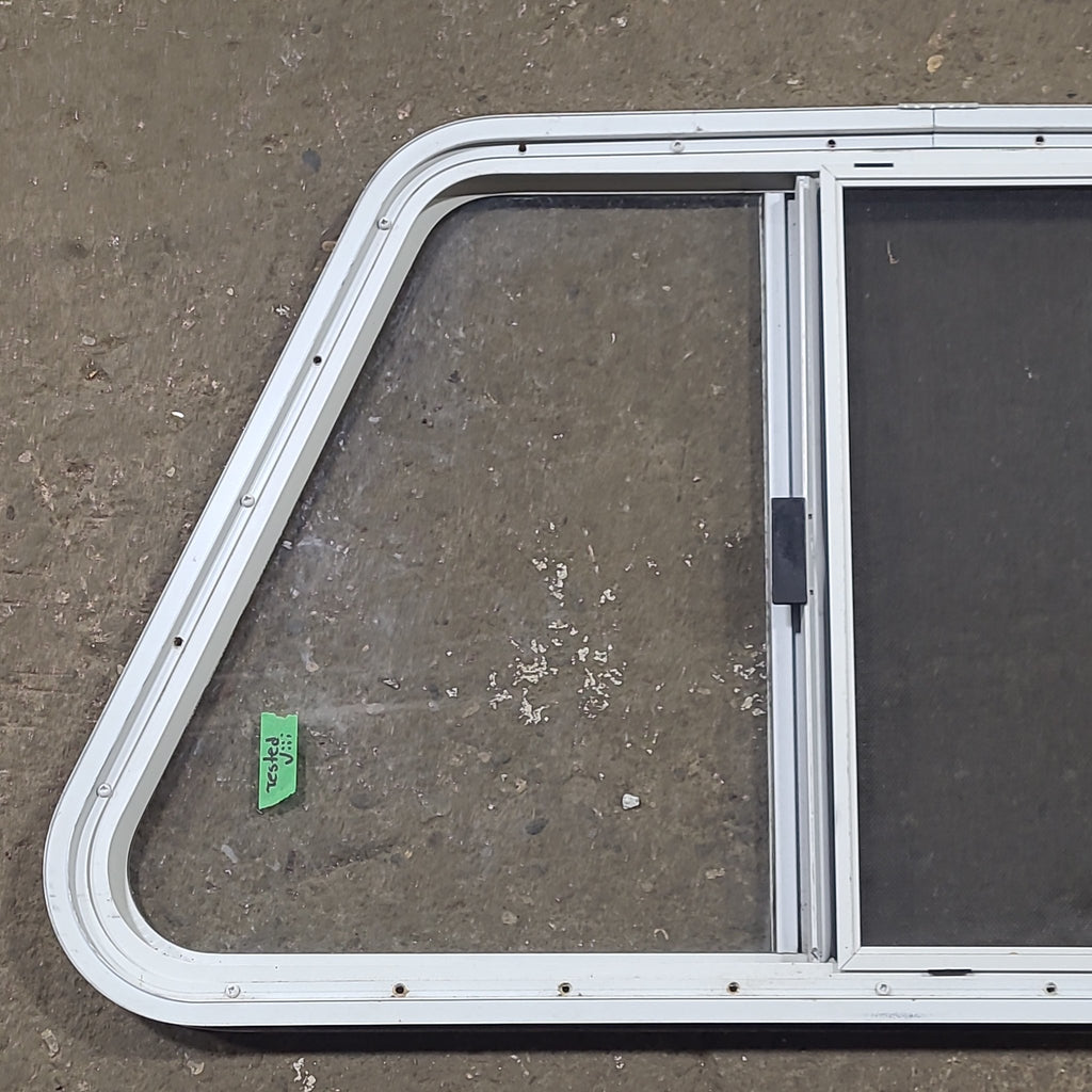 Used Slanted White Radius Opening Window : 21 1/4" H X 35 14" W X 1 1/4" D - Young Farts RV Parts