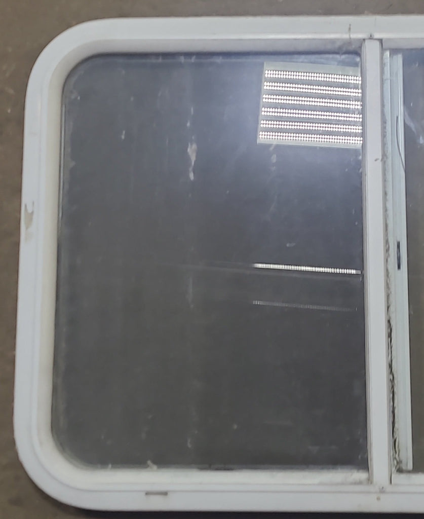 Used Slanted White Radius Opening Window : 41 1/2" W X 21 1/2" H X 1 1/4" D - Young Farts RV Parts