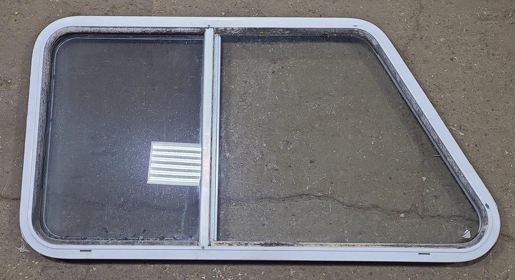 Used Slanted White Radius Opening Window : 41 1/2" W X 21 1/2" H X 1 1/4" D - Young Farts RV Parts