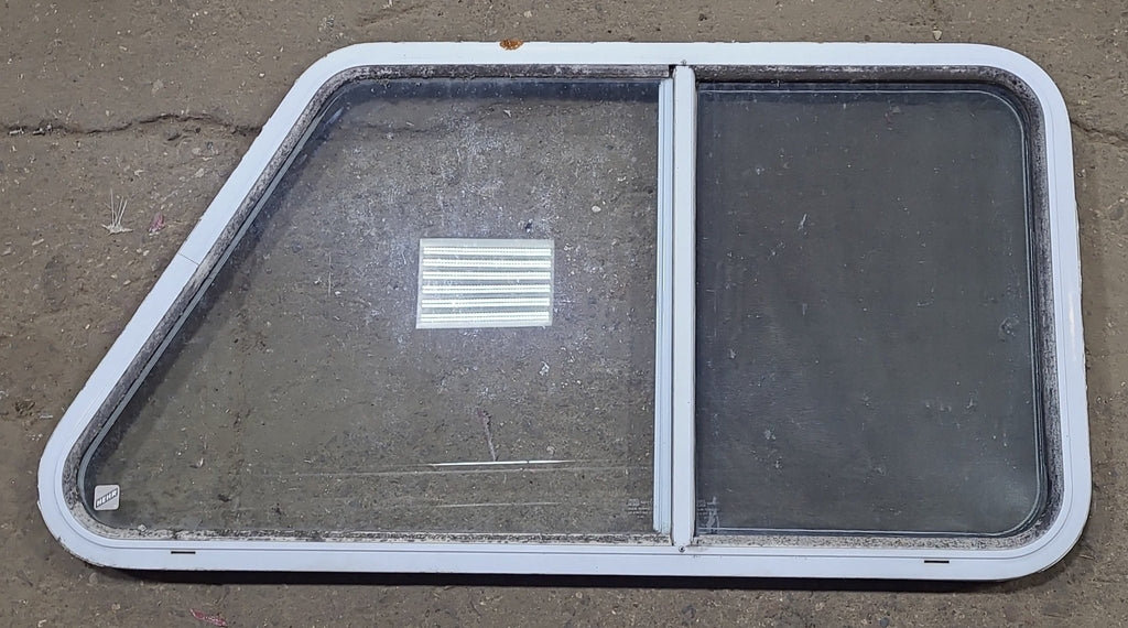 Used Slanted White Radius Opening Window : 41 1/2" W X 21 1/2" H X 1 1/4" D - Young Farts RV Parts