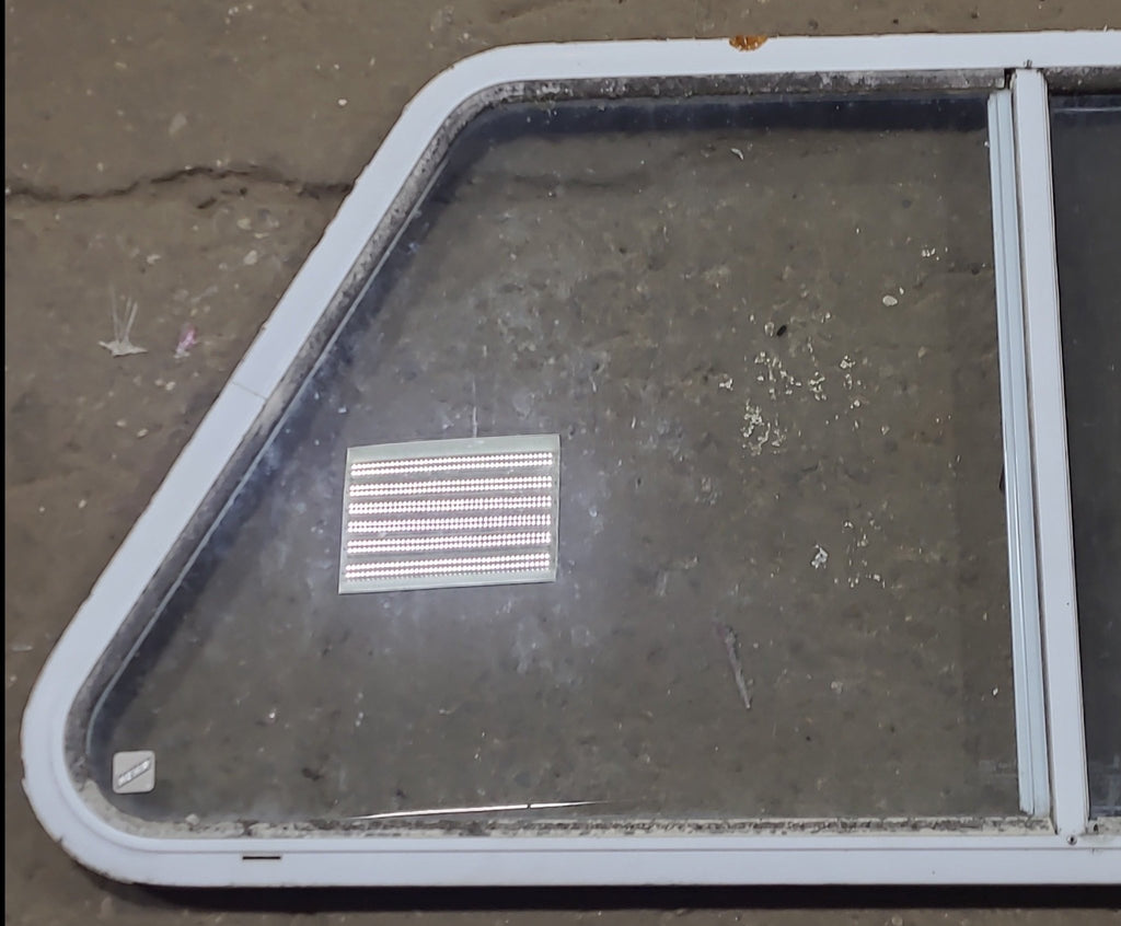 Used Slanted White Radius Opening Window : 41 1/2" W X 21 1/2" H X 1 1/4" D - Young Farts RV Parts