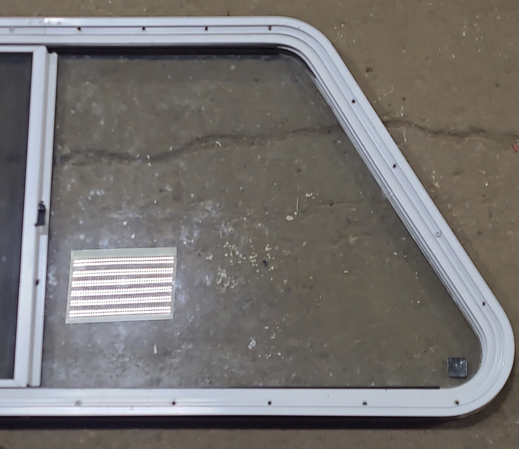 Used Slanted White Radius Opening Window : 41 1/2" W X 21 1/2" H X 1 1/4" D - Young Farts RV Parts