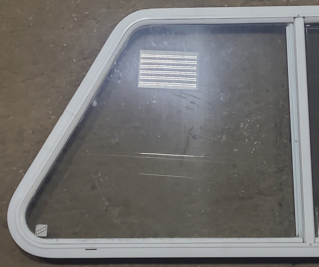 Used Slanted White Radius Opening Window : 41 1/2" W X 21 1/2" H X 1 1/4" D - Young Farts RV Parts