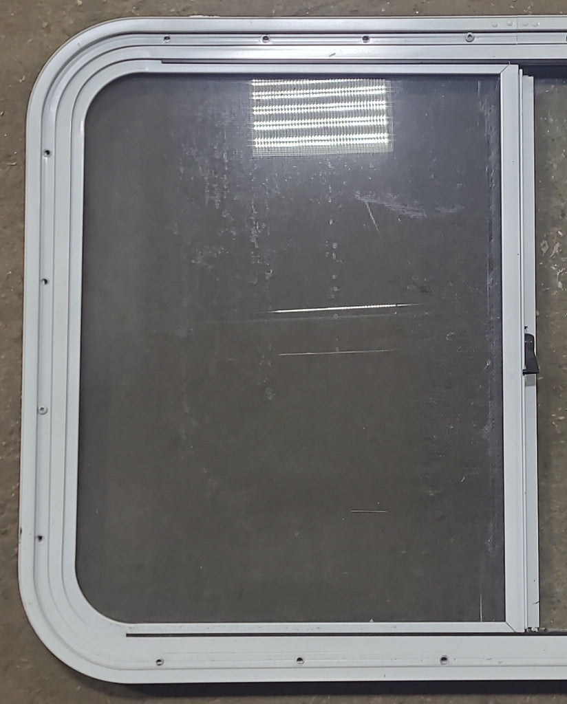 Used Slanted White Radius Opening Window : 41 1/2" W X 21 1/2" H X 1 1/4" D - Young Farts RV Parts