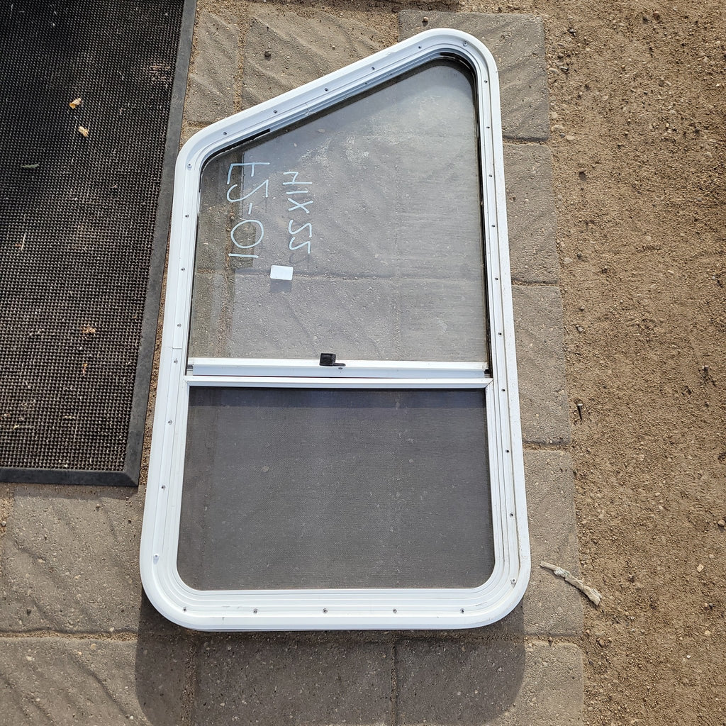 Used Slanted White Radius Opening Window : 41 X 22 X 2" D - Young Farts RV Parts