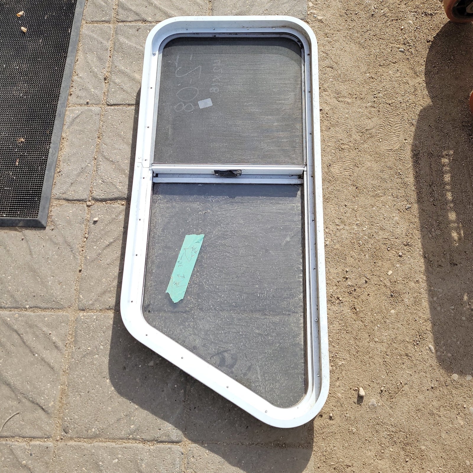 Used Slanted White Radius Opening Window : 42 X 18 X 2