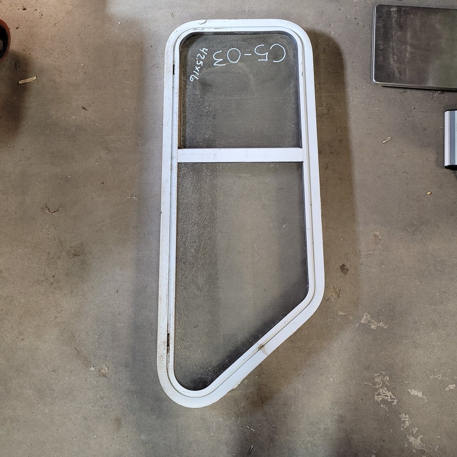 Used Slanted White Radius Opening Window : 42.5 X 16 X 2