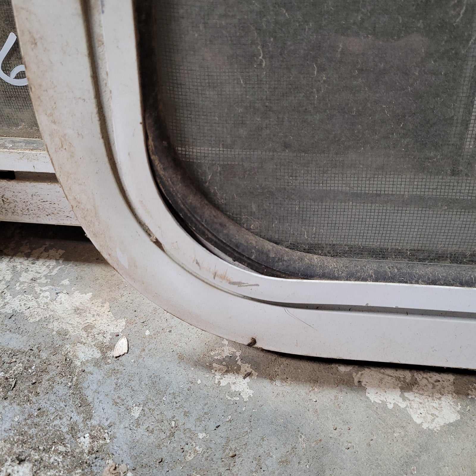 Used Slanted White Radius Opening Window : 42.5 X 16 X 2