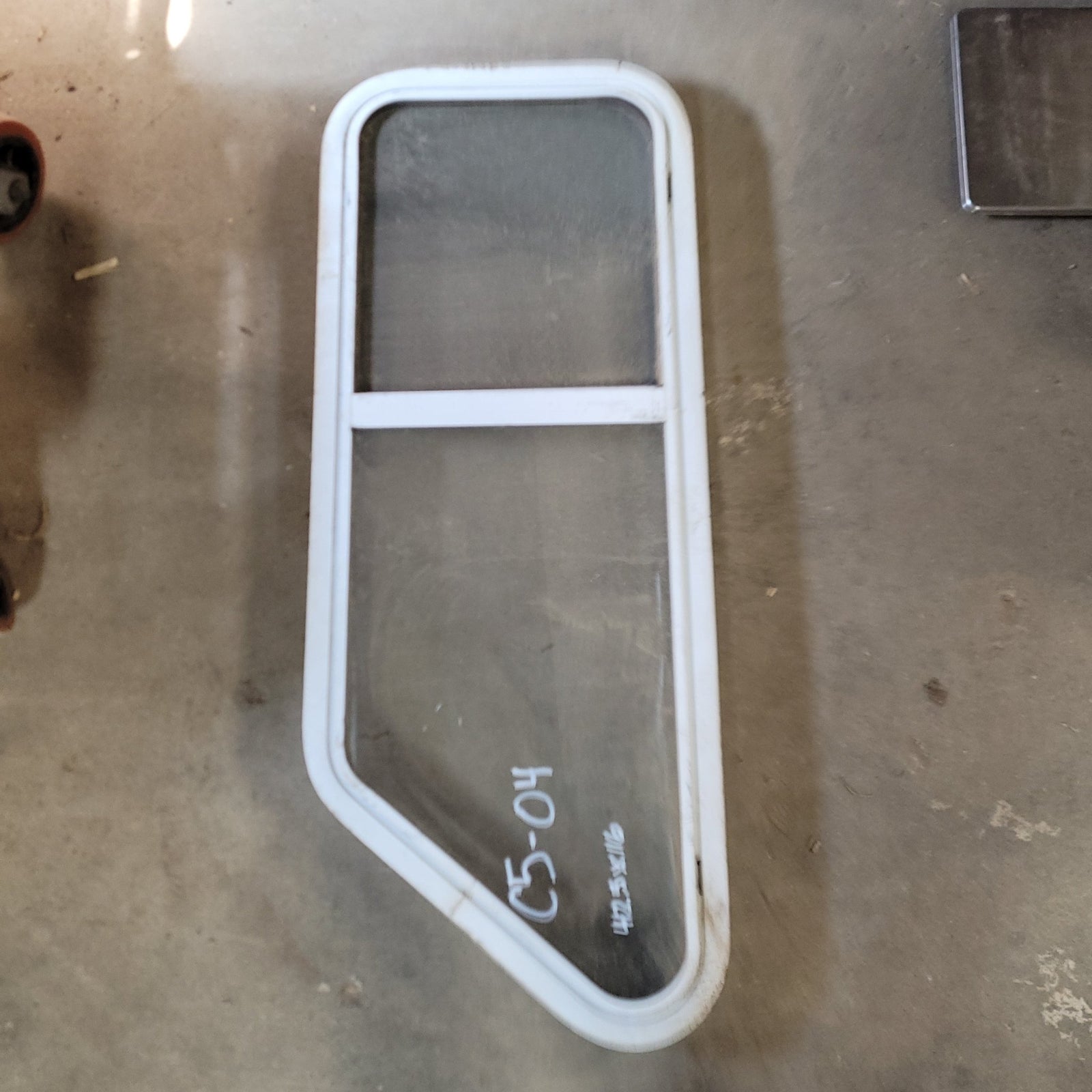 Used Slanted White Radius Opening Window : 42.5 X 16 X 2