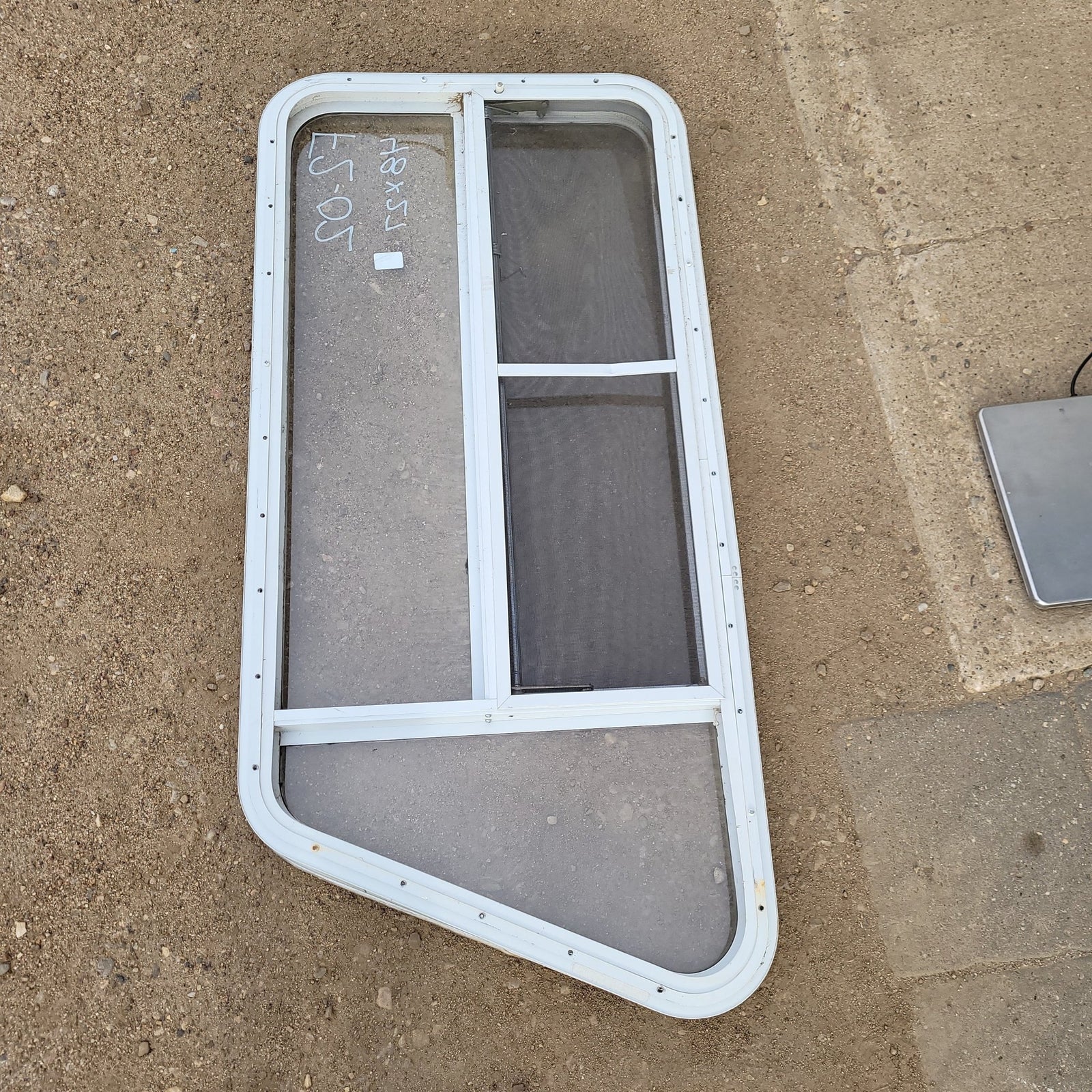 Used Slanted White Radius Opening Window : 48 X 27 X 2