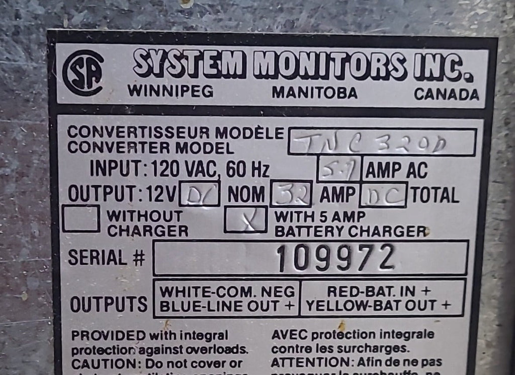 Used SYSTEM MONITORS 32 AMP Converter TNC320D - Young Farts RV Parts