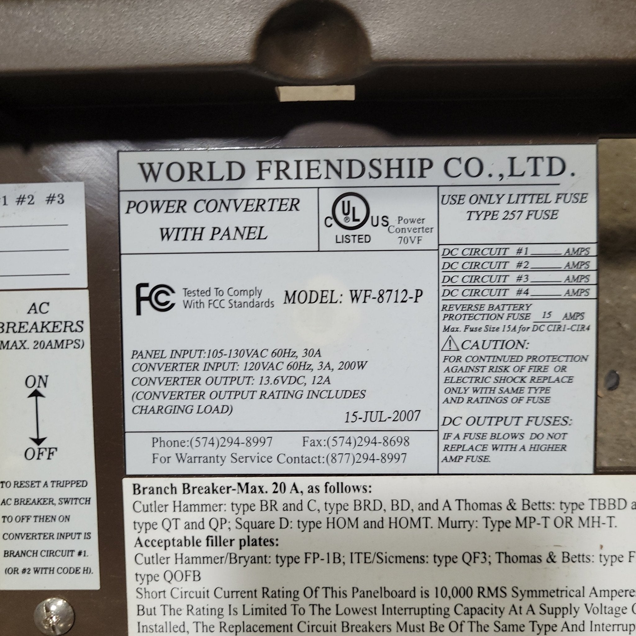 Used WFCO Converter Door - Young Farts RV Parts