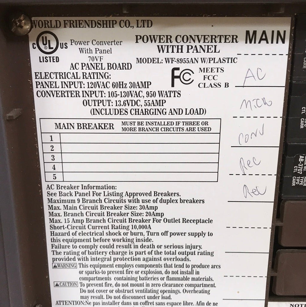 USED WFO Power Converter With Panel - WF-8955AN - Young Farts RV Parts