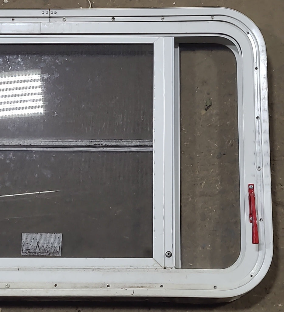 Used White Radius Emergency Opening Window : 35 1/2" W x 21 1/4" H x 1 3/4" D - Young Farts RV Parts