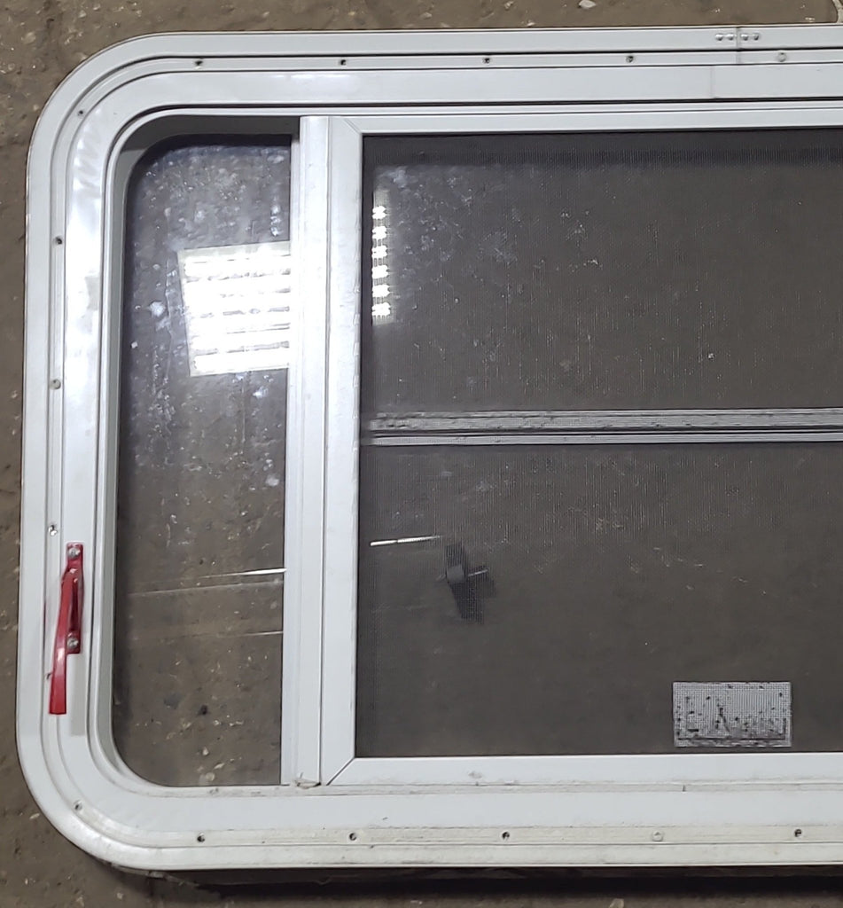 Used White Radius Emergency Opening Window : 35 1/2" W x 21 1/4" H x 1 3/4" D - Young Farts RV Parts