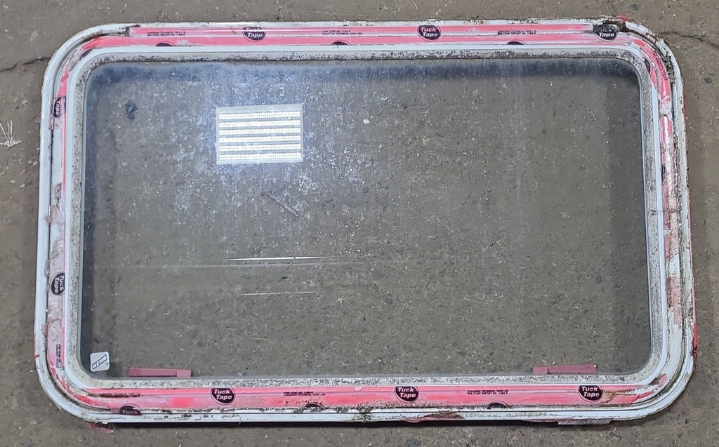 Used White Radius Emergency Opening Window : 35 3/4" W x 21 1/2" H x 1 1/4" D - Young Farts RV Parts