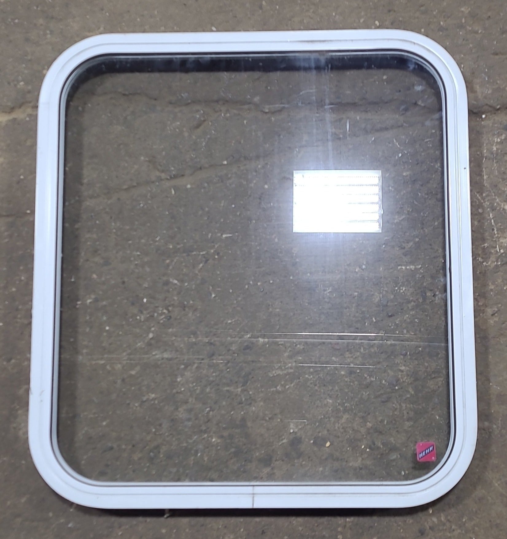 Used White Radius Non Opening Window : 23 1/2" W x 25 3/4" H x 1 7/8" D - Young Farts RV Parts