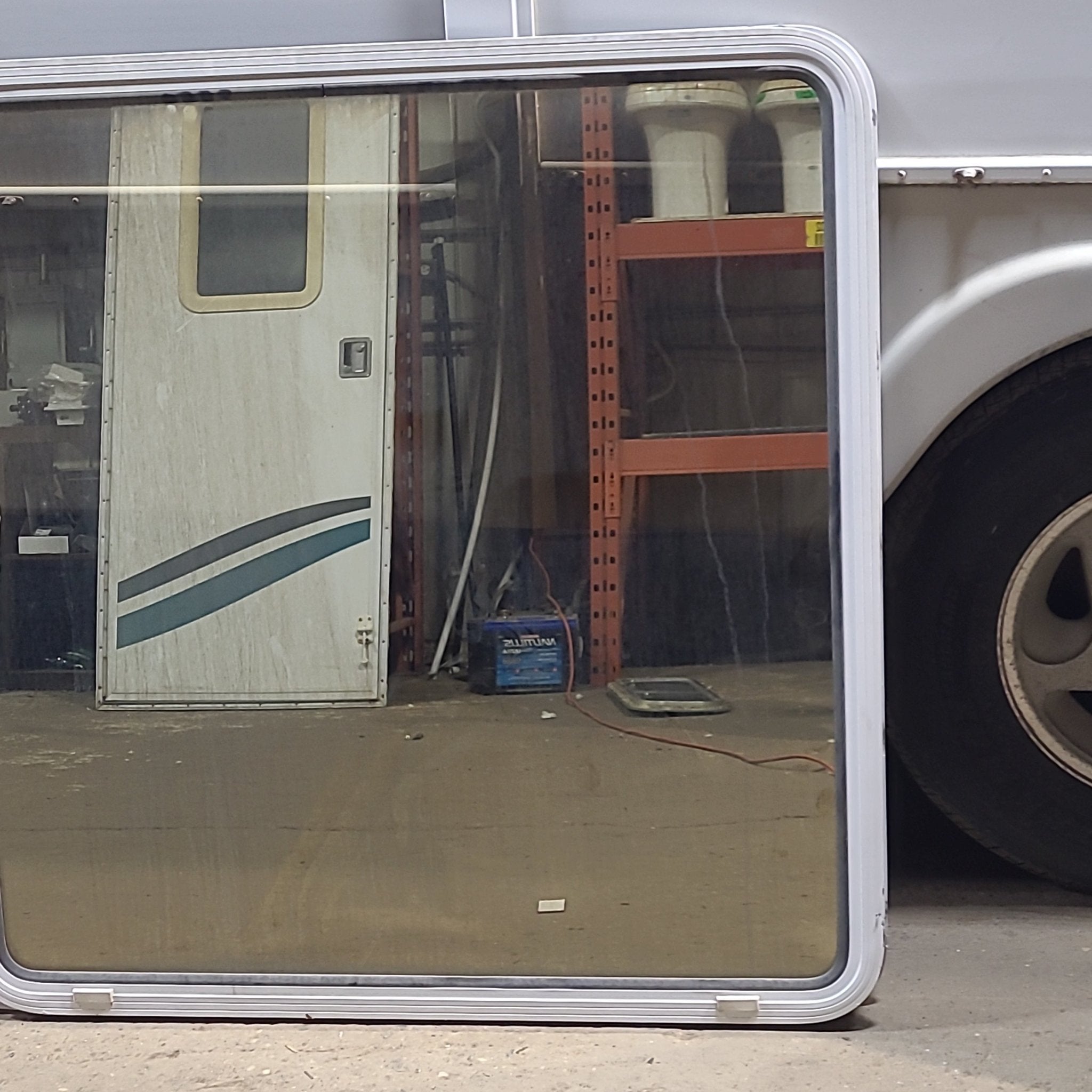 Used White Radius Non Opening Window : 41 1/2" W x 42 1/4" H x 1 7/8" D - Young Farts RV Parts