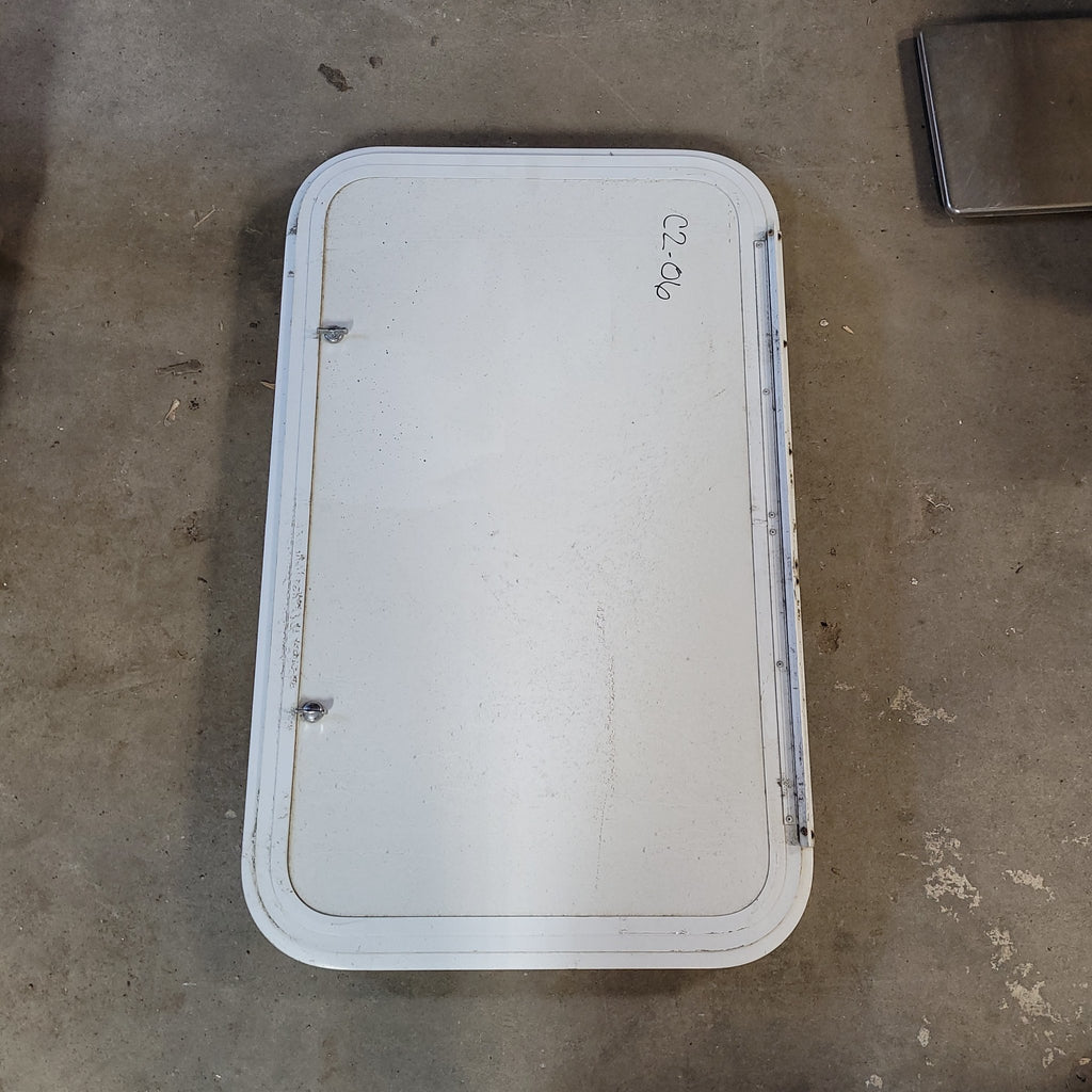 Used White Radius Non-Opening Window With Rock Guard Cover : 35 1/2 X 21 1/2 X 2" D - Young Farts RV Parts