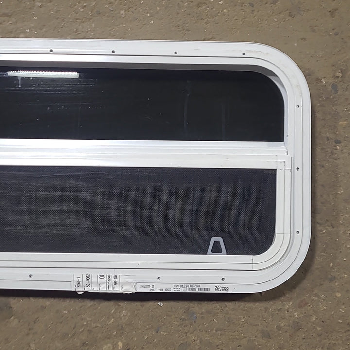 Used White Radius Opening Window : 23 1/2" W x 14 1/2" H x 1 1/2" D - Young Farts RV Parts