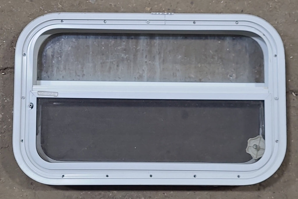 Used White Radius Opening Window : 23 1/2" W x 14 1/2" H x 2" D - Young Farts RV Parts