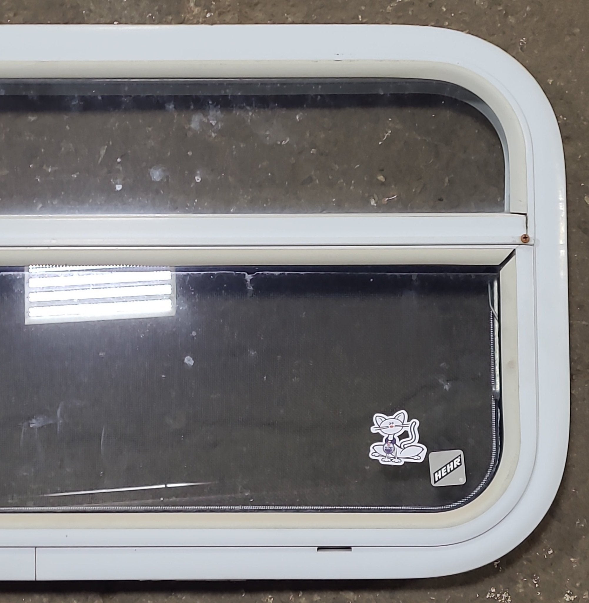 Used White Radius Opening Window : 23 1/2" W x 14 3/4" H x 1 7/8" D - Young Farts RV Parts