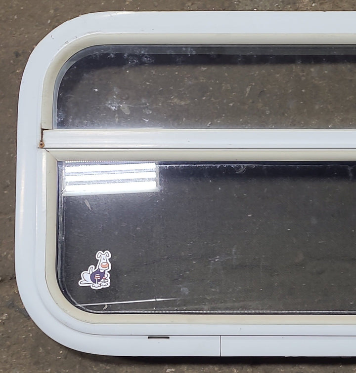 Used White Radius Opening Window : 23 1/2" W x 14 3/4" H x 1 7/8" D - Young Farts RV Parts