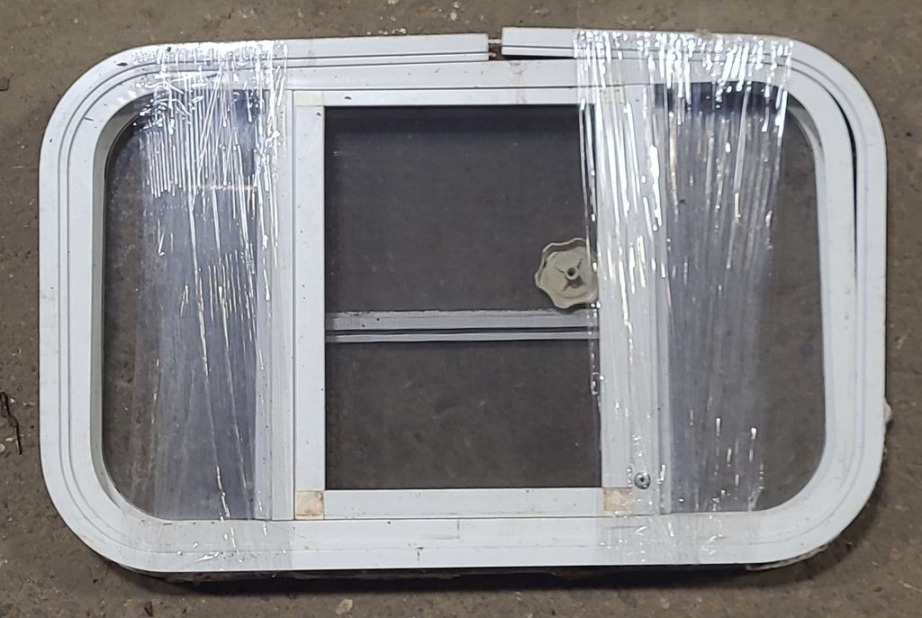 Used White Radius Opening Window : 23 3/4" W x 14 5/8" H x 1 3/4" D - Young Farts RV Parts