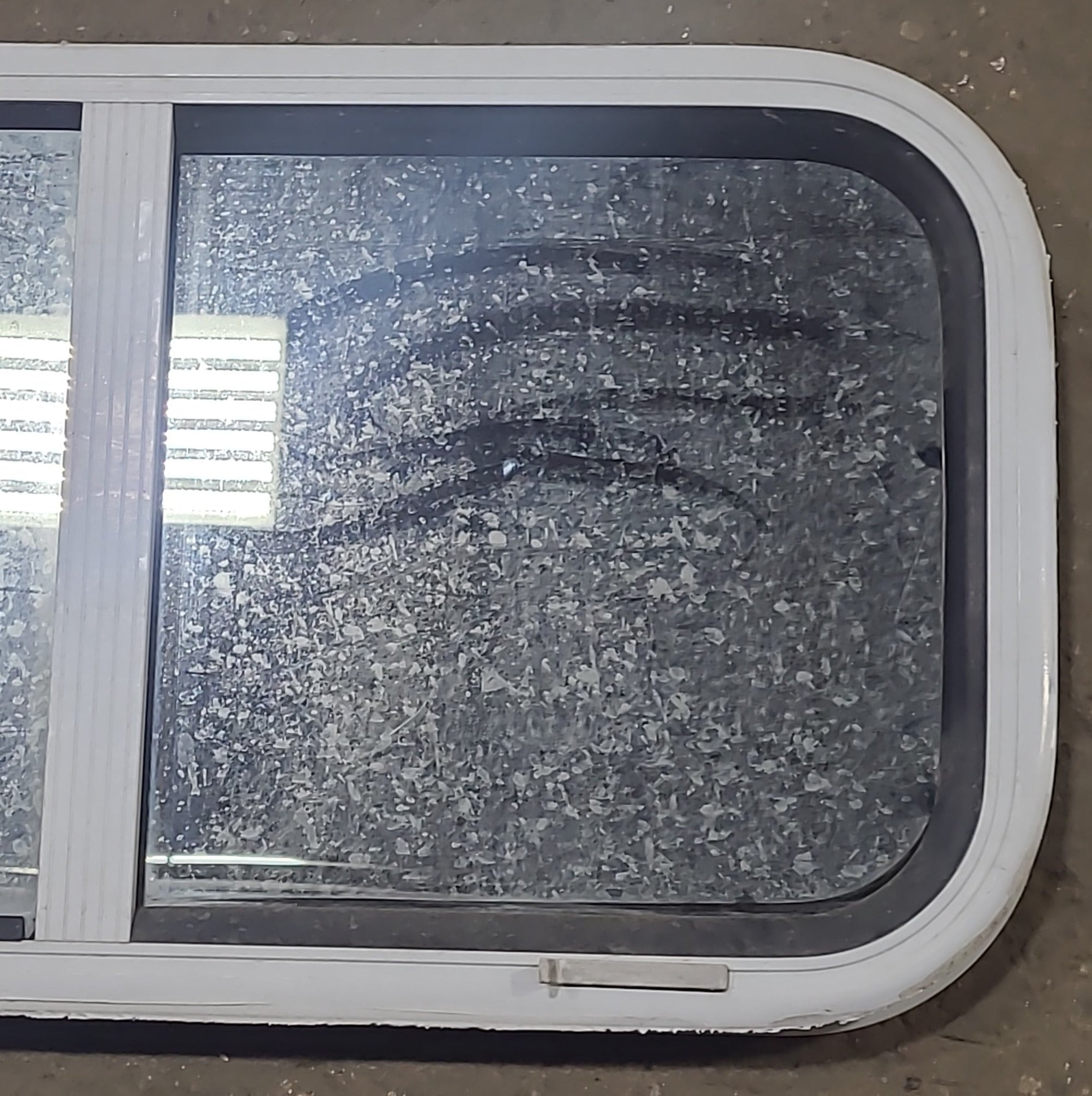 Used White Radius Opening Window : 30" W x 15" H x 1 1/8" D - Young Farts RV Parts