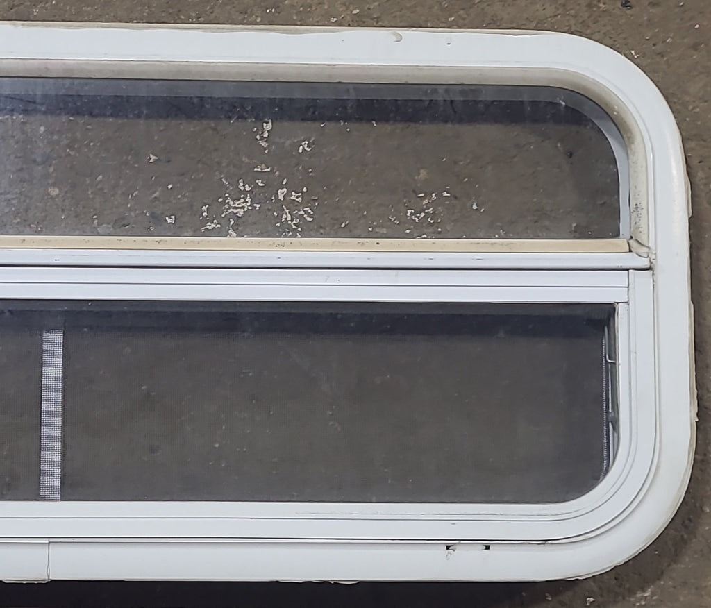 Used White Radius Opening Window : 35 1/2" W x 14 1/2" H x 1 3/8" D - Young Farts RV Parts