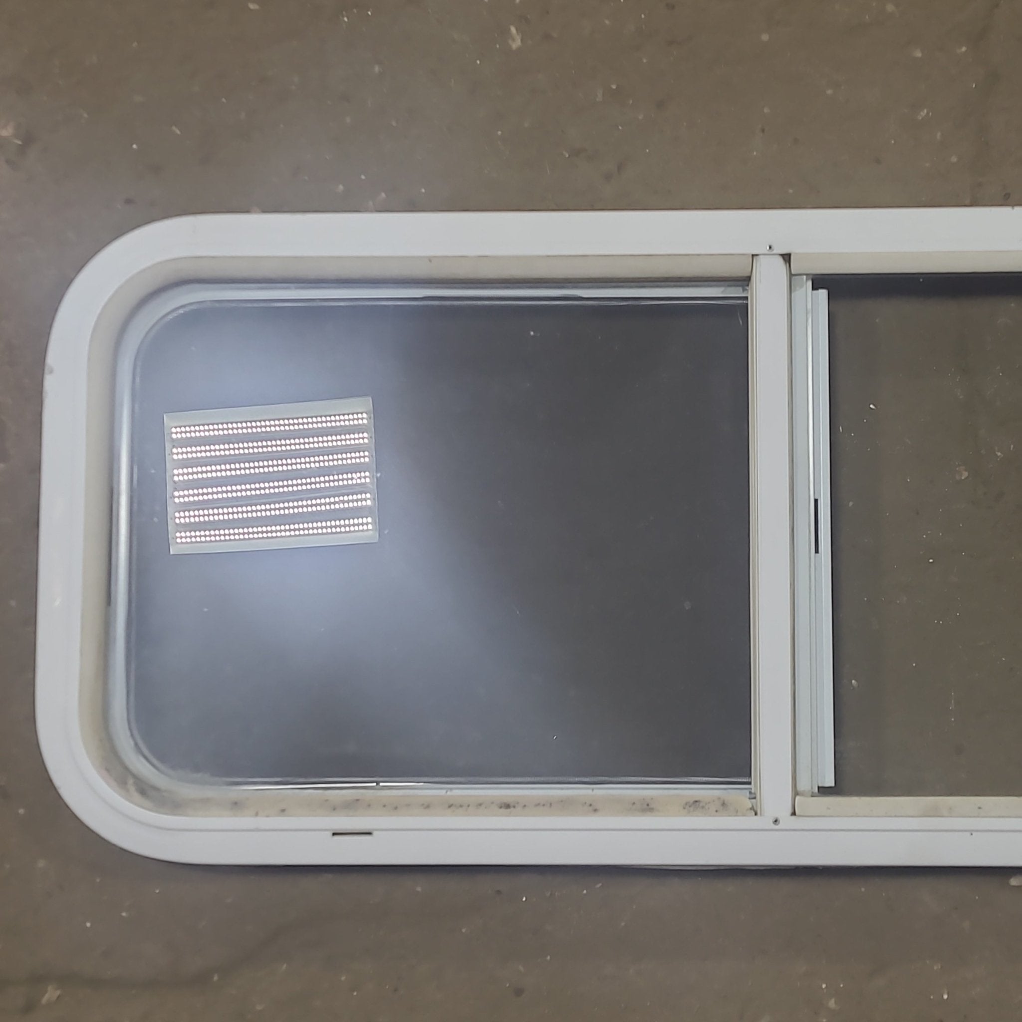 Used White Radius Opening Window : 36 1/4" W x 14 3/4" H x 1 3/4" D - Young Farts RV Parts