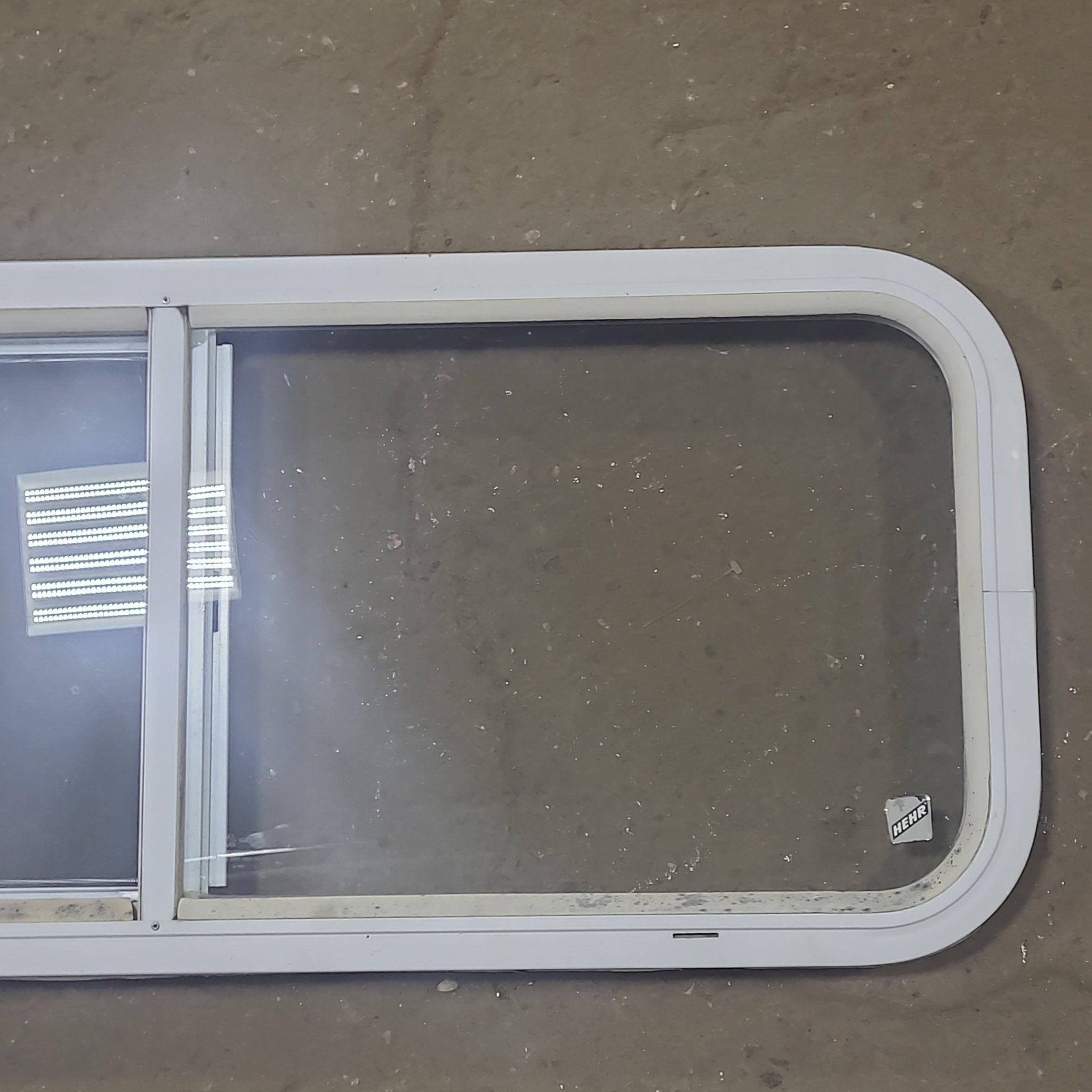 Used White Radius Opening Window : 36 1/4" W x 14 3/4" H x 1 3/4" D - Young Farts RV Parts