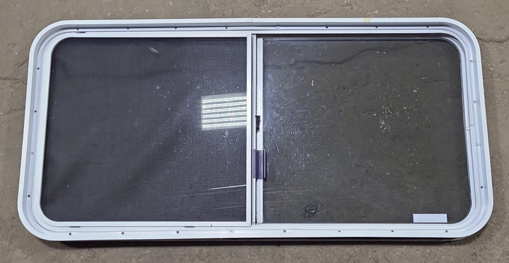 Used White Radius Opening Window : 45 1/4" W x 21 1/2" H x 1 3/4" D - Young Farts RV Parts