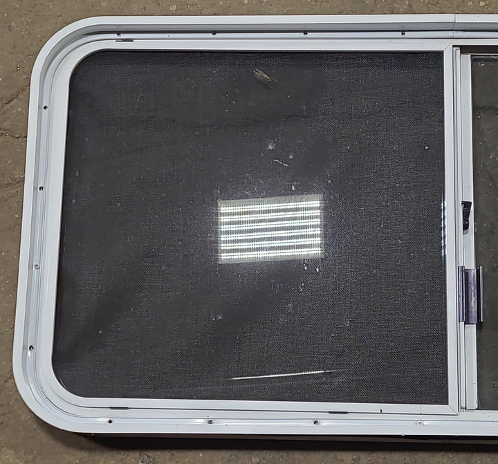 Used White Radius Opening Window : 45 1/4" W x 21 1/2" H x 1 3/4" D - Young Farts RV Parts