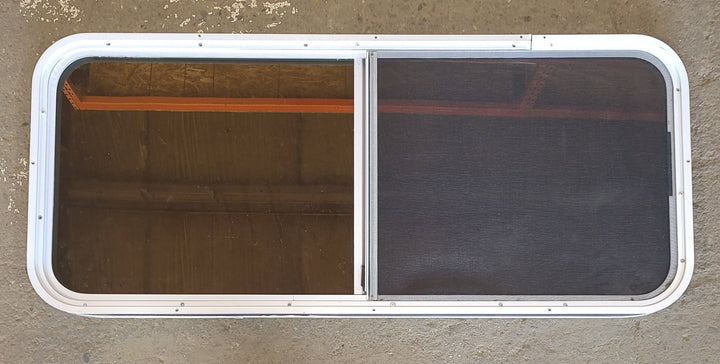 Used White Radius Opening Window : 48" W x 20" H x 1 1/4" D - Young Farts RV Parts