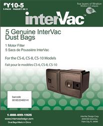 Vacuum Cleaner Bag InterVac Design Y10-5 Disposable; Fits InterVac Models CS6/ CS8/ CS8HW Vacuum Cleaner; Filters Down To 3 Microns; Set Of 5 - Young Farts RV Parts