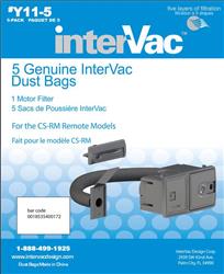 Vacuum Cleaner Bag InterVac Design Y11-5 Disposable; Fits InterVac Model CSRM Vacuum Cleaner; Filters Down To 3 Microns; Set Of 5 - Young Farts RV Parts