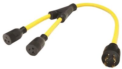 Valterra 3' RV Power Cord Y Adapter, 4 Prong To Two 15-20 Amp Female 20 Amp - Young Farts RV Parts