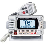 VHF Radio Standard Horizon GX1800GW Explorer; Fixed Mount; United States/ Canadian/ International Channels; 25 Watts; NOAA Weather Channels With Alert; With GPS Capability; Backlit Dot Matrix LCD Display; White; Class D DSC With Separate Receiver; Compact